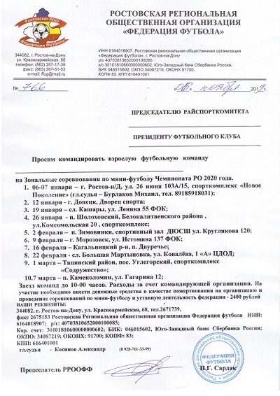 Календарь зональных турниров Чемпионата Ростовской области по мини-футболу 2020